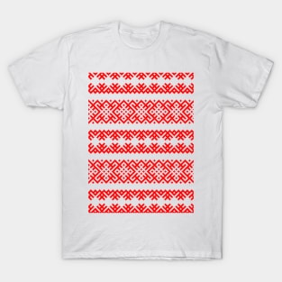 Ethno Slavic Pattern - Bogoroditsa - Symbol Horizontal - Pagan Obereg - Scarlet Red on White Ornament T-Shirt